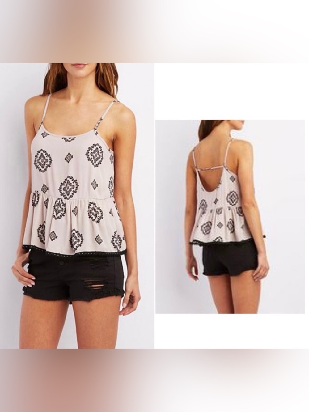 Charlotte Russe Crochet-Trim Ruffle Tank Top (M)